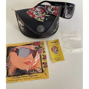 Ed Hardy Vintage Tattoo “Beautiful Ghost” Sunglasses Embroid Case EXTRA CRYSTALS